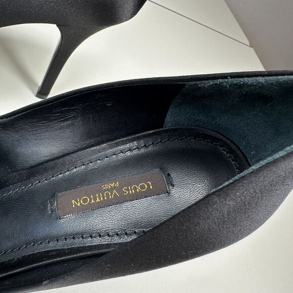 Louis Vuitton Vintage Black Satin Open Toe Crystal Strap Embellished Pumps 37.5 - Picture 7 of 13